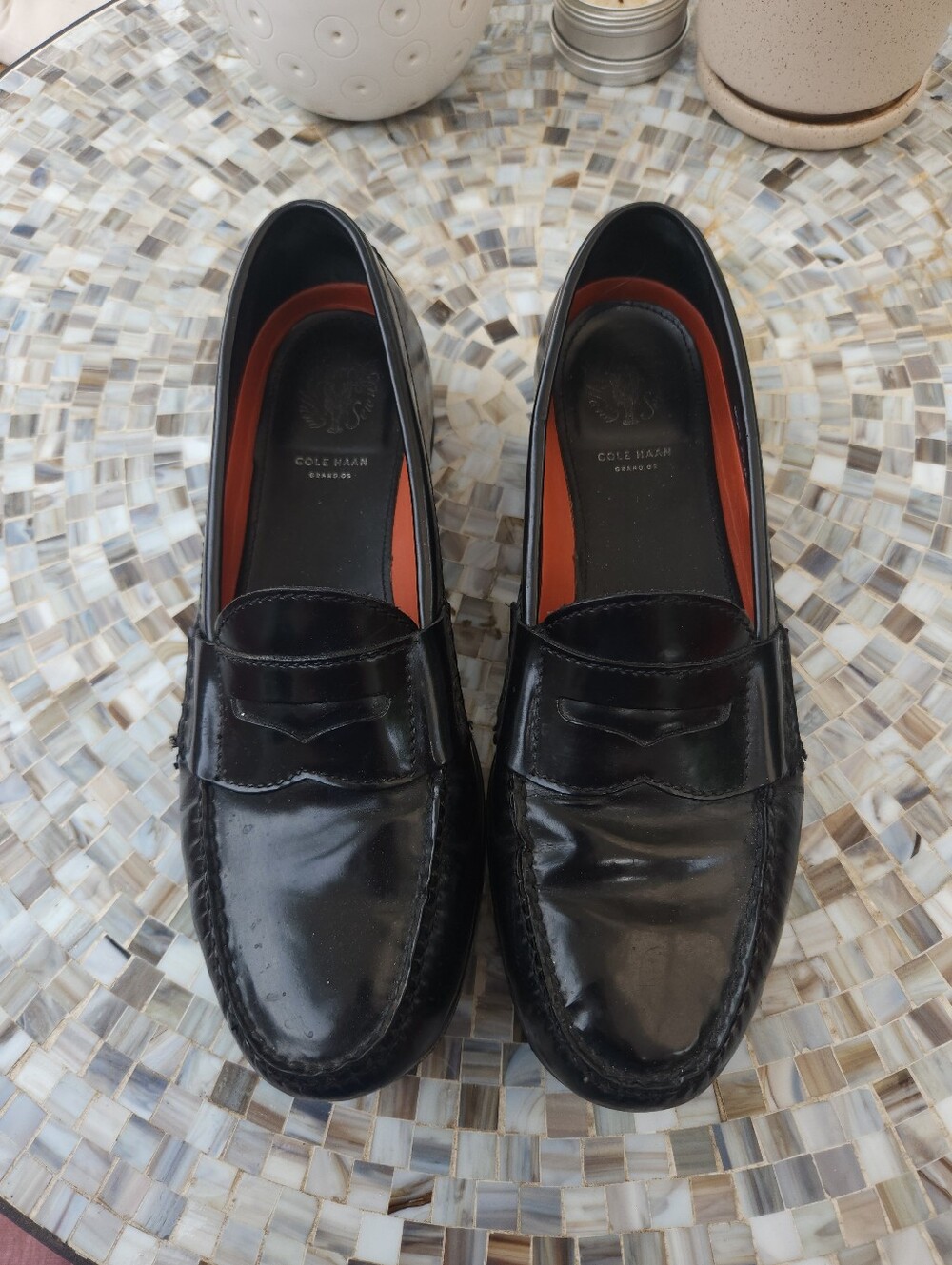 Cole Haan Black Leather Penny Loafers with Brown Inner Lining